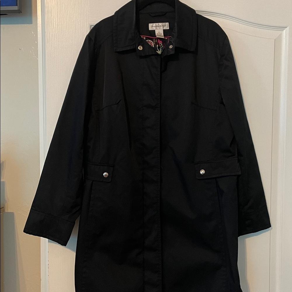 PRESTON & YORK Black Vinyl Coat with Vibrant Lining, Large